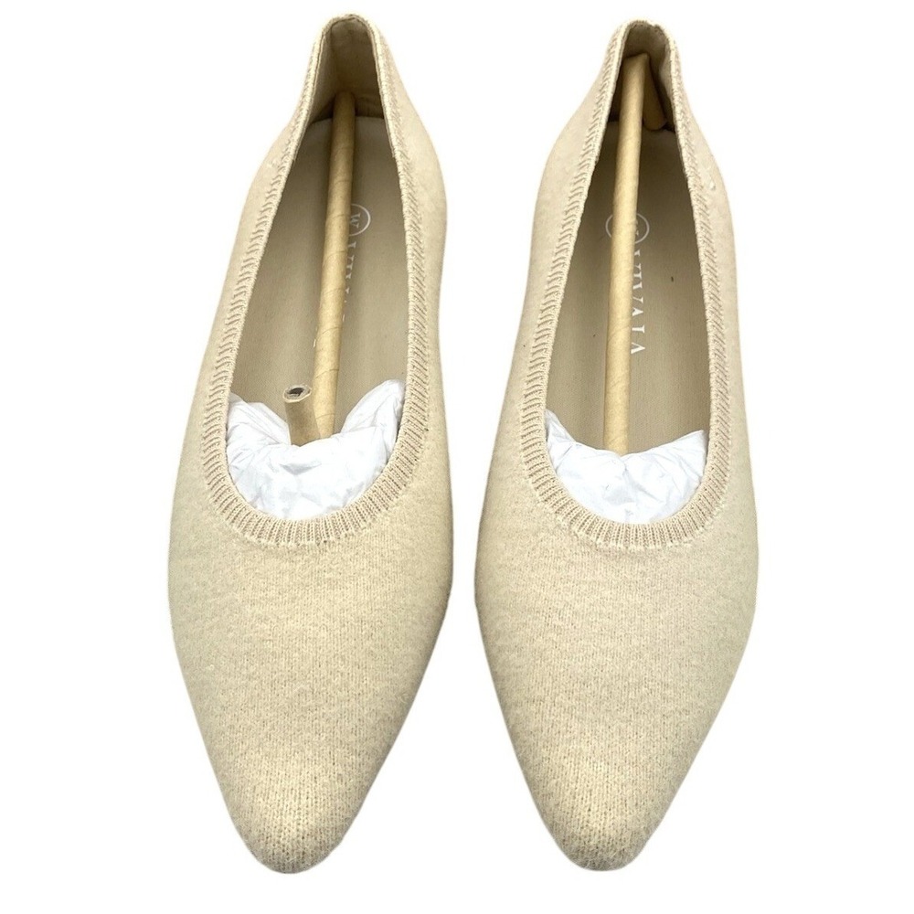 Vivaiata Knit Pointed Toe Ballet‎ Flats Beige Slip On Shoes
